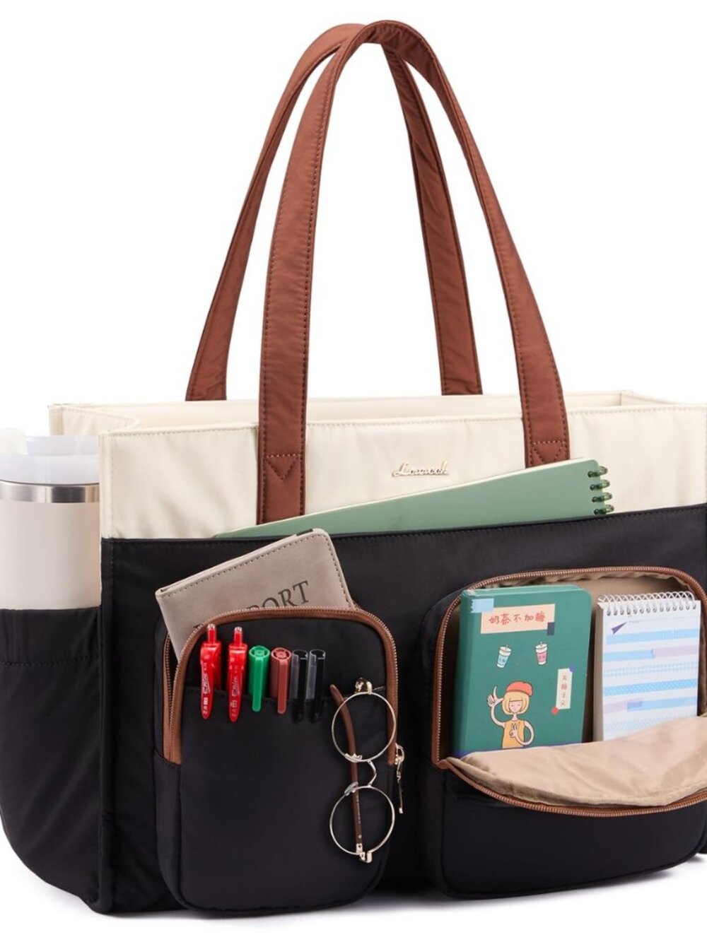 Teacher Tote Bag for Women,Multi-pocket Laptop Bag with Large Cup Holder,Nurse